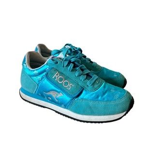 RARE Vtg Retro Kangaroos Teal Blue Sneakers Sz 8 Metallic Floral Print Pockets